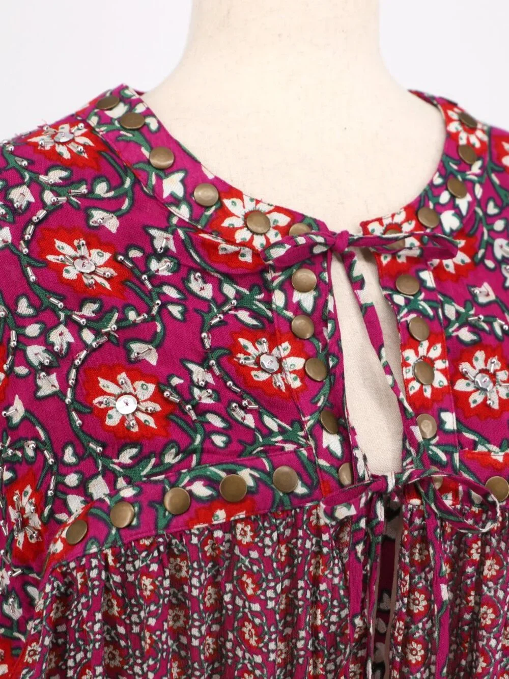FREE PEOPLE Malia Babydoll Jacket Beaded Floral Tie Front Size S
